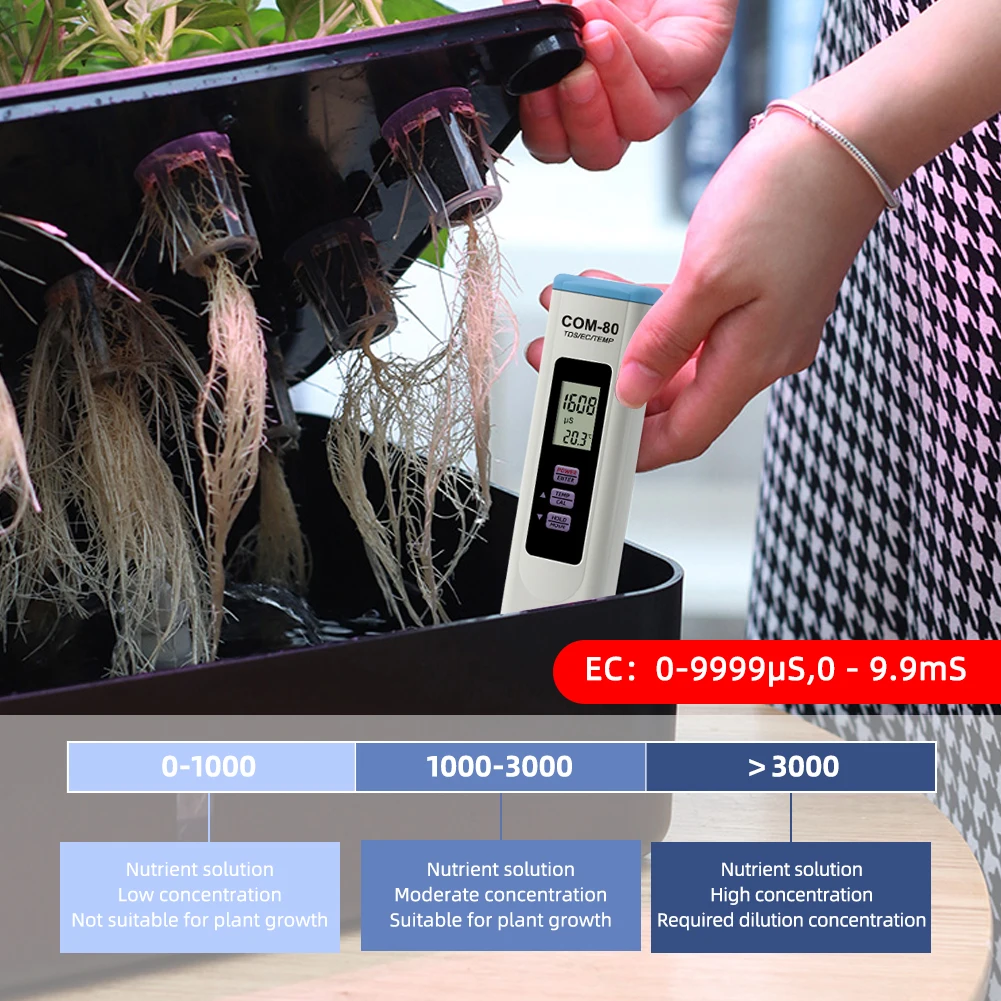 Yieryi TDS EC TEMP Meter COM-80 Total Dissolved Solids Monitor Conductivity Tester for Aquarium Hydroponics Drinking Water 3
