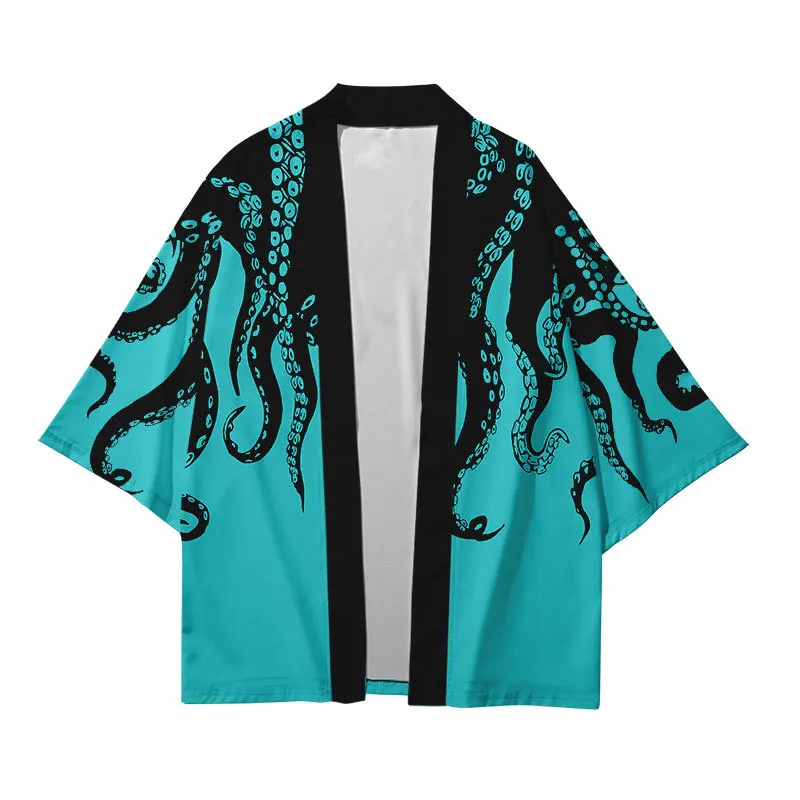 

Plus Size S-6XL Octopus Print Loose Japanese Streetwear Cardigan Women Men Harajuku Haori Kimono Cosplay Top Shirts Yukata