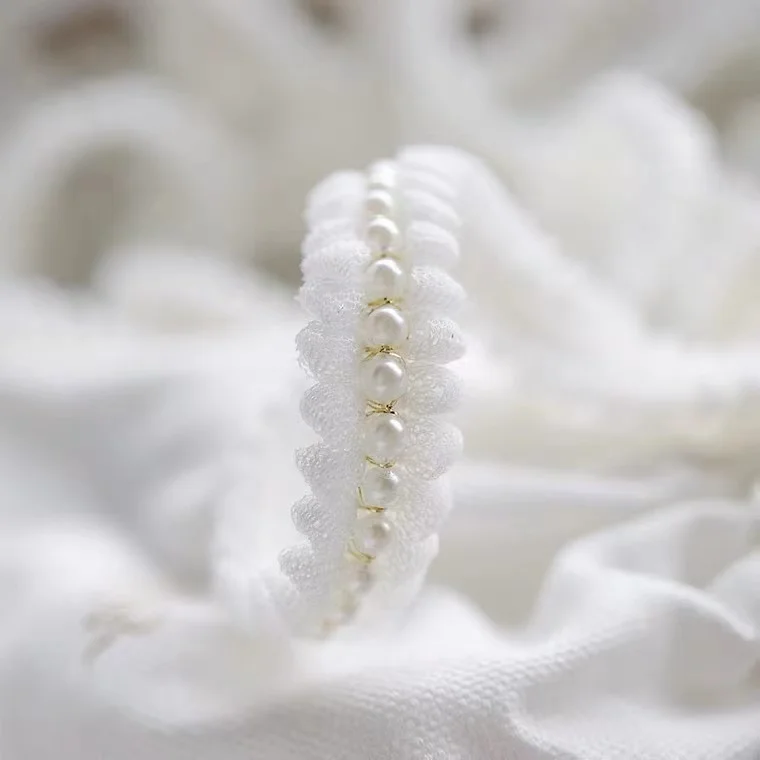 Description Picture 5 of item2cm Wide White Mesh Pleated Fabric Shiny Beads Tassel Lace Trim Collar Ribbon Wedding Dress DIY Applique Decoration