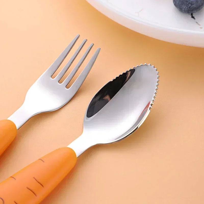 Stainless Steel Tableware Set Cartoon Carrot Spoon Fork for Kids