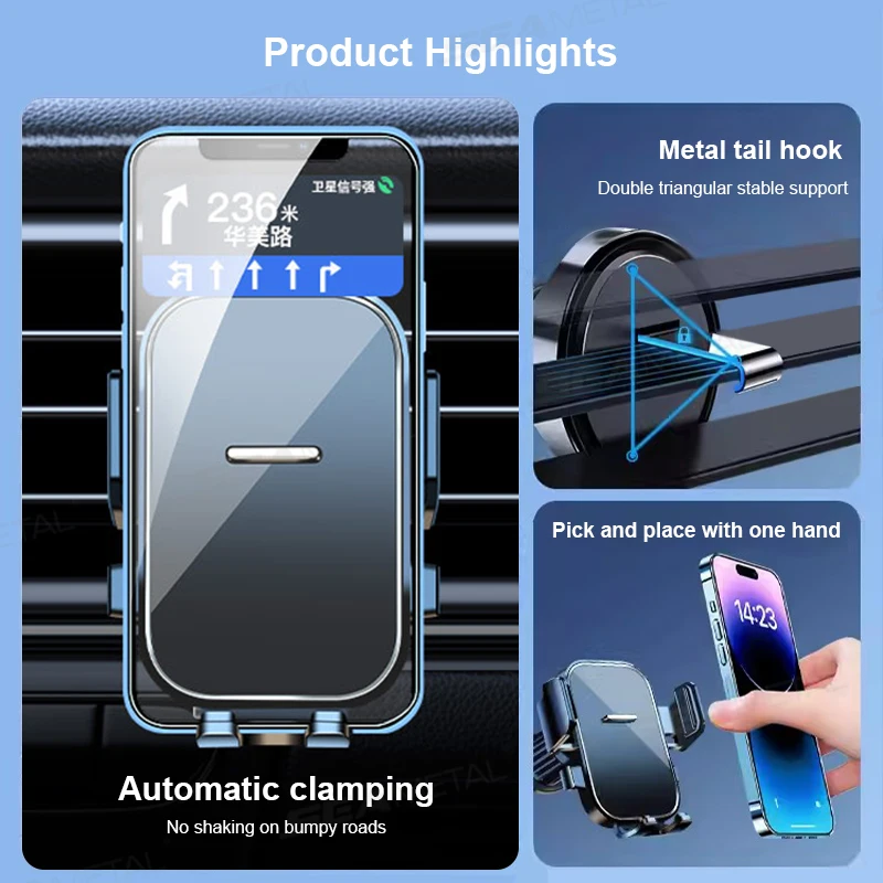 Black ABS Car Air Vent Phone Holder for Hands Free Navigation