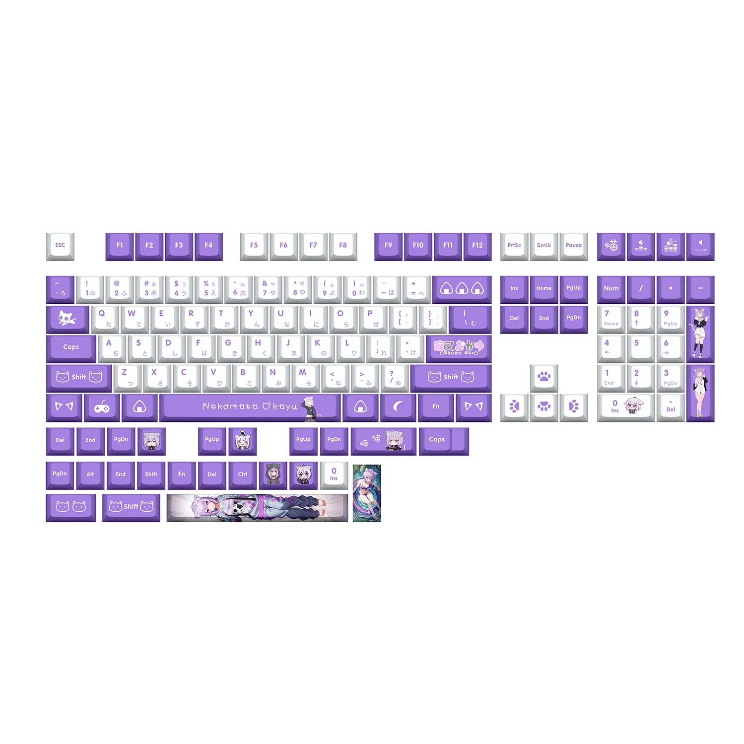 Nekomata Okayu Key Cap Vtuber Hololive Pbt Dye Sublimação Cherry mx Cruz Eixo Switch Keycap para Teclado Mecânico - Imagem 3