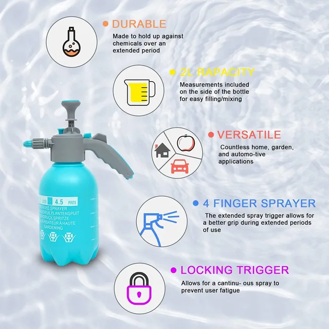 2L Kerti Víz Permetező Kézi Nyomás Vastagabb Fertőtlenítő Permetezőgépek Hódok Spray-Palack, Légkompressziós Szivattyú Öntözőkanna - Image 5