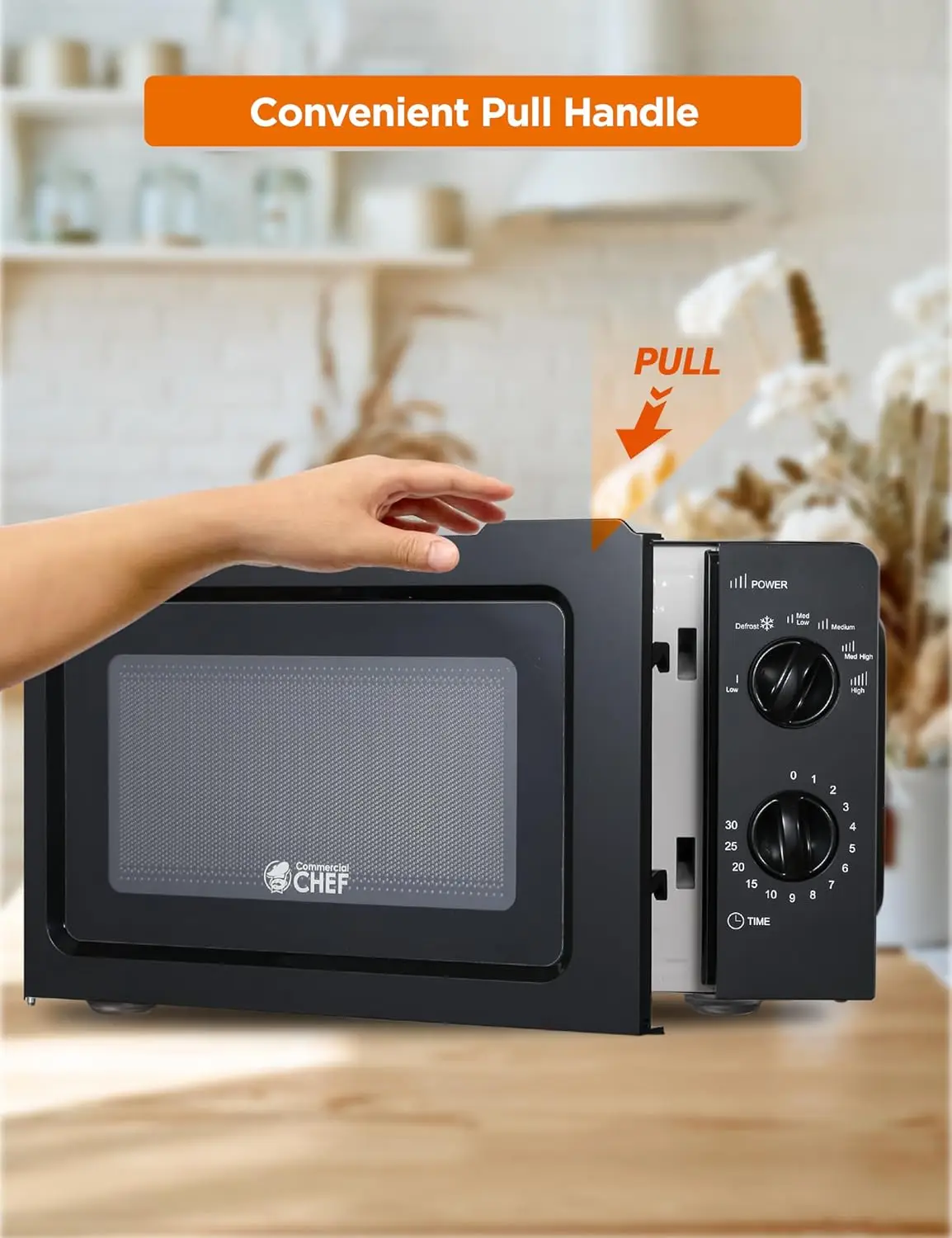 CHEF 0.6 Cubic Foot Microwave with 6 Power Levels, Small Microwave with Grip Handle, 600W Countertop Microwave with 3 5