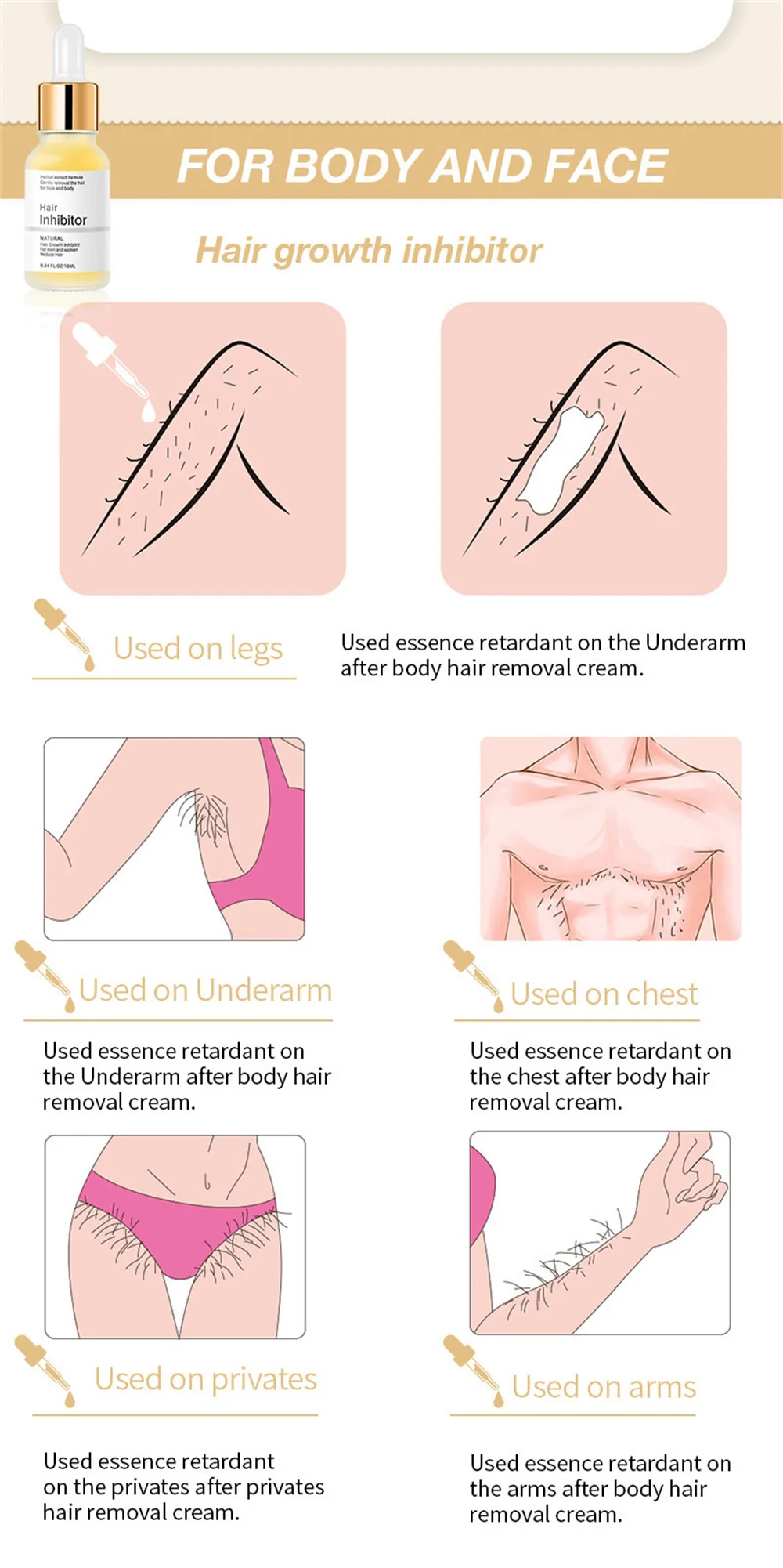 Gentle and painless hair removal Continuous suppression serum, painless removal agent legs, arms, growth inhibitors, hair_voghion.com