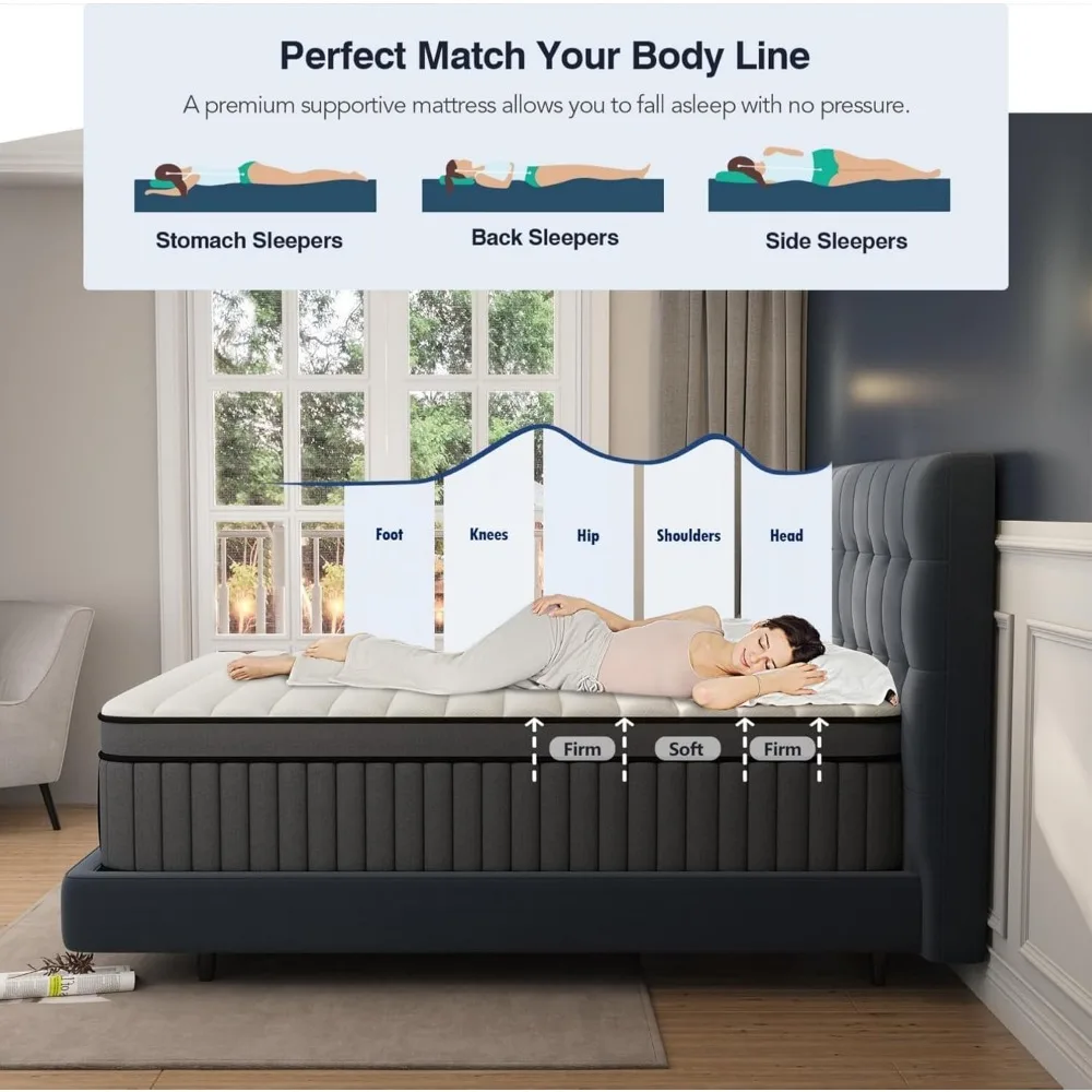 Extra Large Mattress 14 Inch, Gel Memory Foam Mixed Hard Extra Large Mattress, Boxed, with Independent Bagged Spring 2