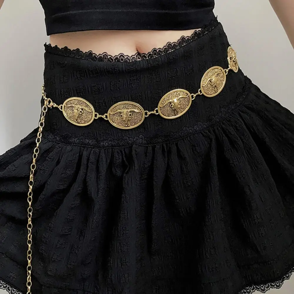 

Ethnic Style Cow Head Waist Chain Fashion Y2K Luxury Design Chain Belt Woman Retro Dress Belt Chain