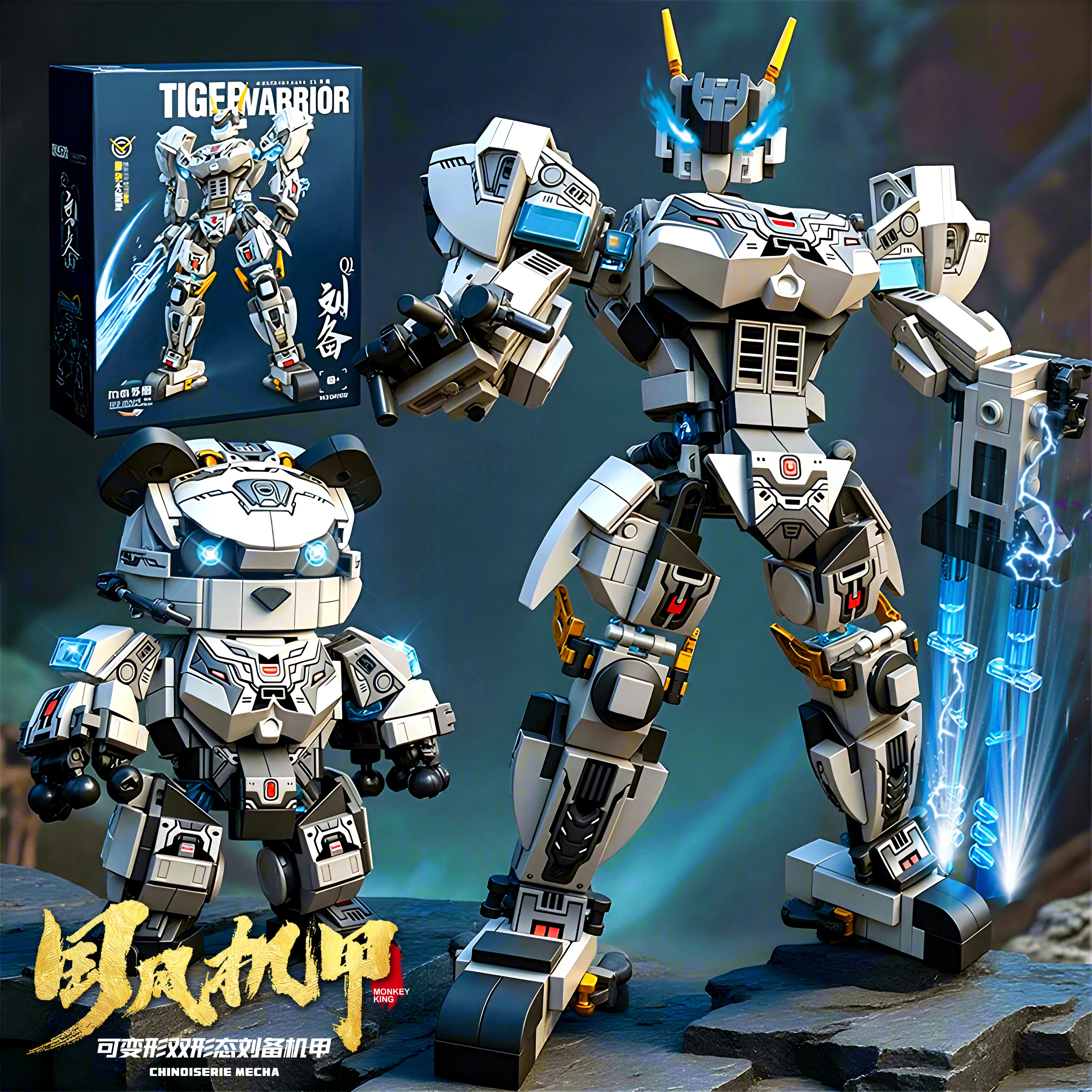 2 in 1Panda Mecha Warrior Transforming Robot Building Blocks Super Hero Animal B