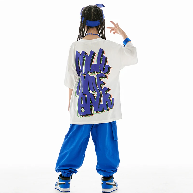 Kids Hip Hop Clothing Blue Loose Short Sleeves Shirt Coat Pants Boys Drum Street Dance Outfit Girls Jazz performance Suit L10894