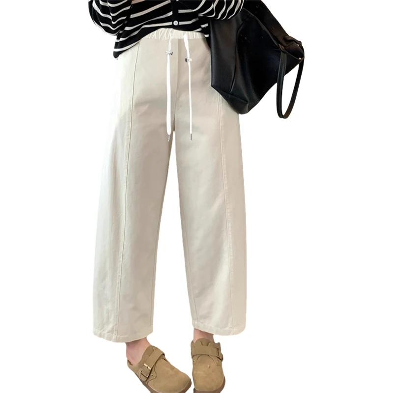 2025 Spring Pregnant Woman Harem Trousers Loose Casual Maternity Midi Pants Short Lady Wide Legs Pants 4
