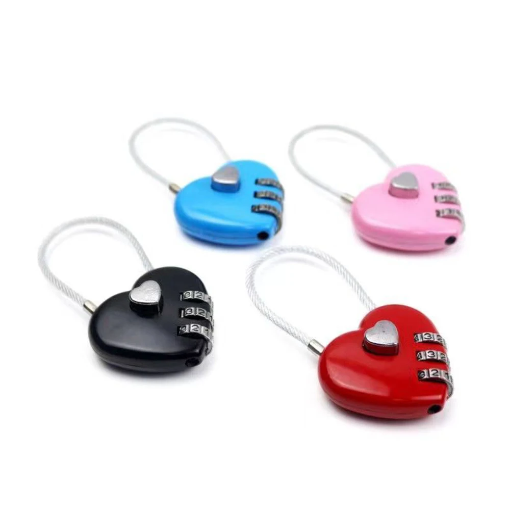 

1PCS Colorful Wire Rope Password Lock Love Shape for Luggage Wholesale Wedding Code Changeable Padlock