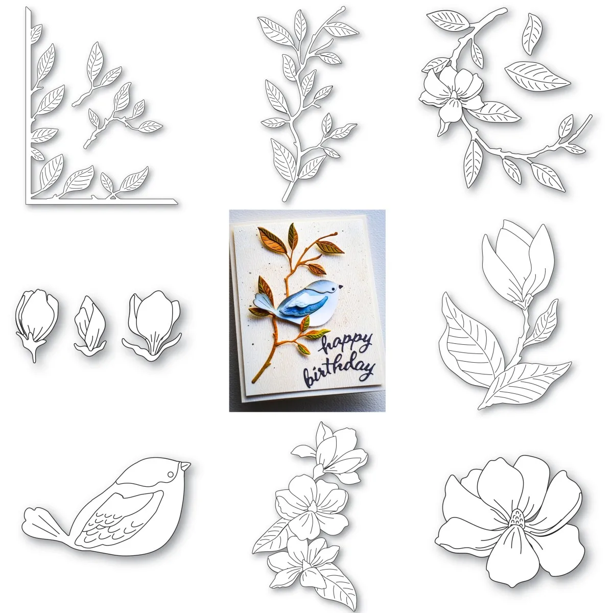 Backyard Wren Magnolia Leaf Branch Flower Bird Metal Cutting Diy Scrapbooking Paper Craft Handmade Make Template 2023 Nuovo