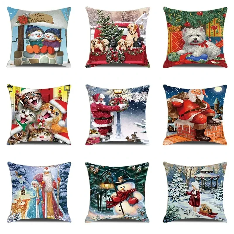 

Merry Christmas Pillowcase New Year 2024 Christmas Winter Animal Cartoon Decors Cushion Cover Kids Room Home Decor DF1897