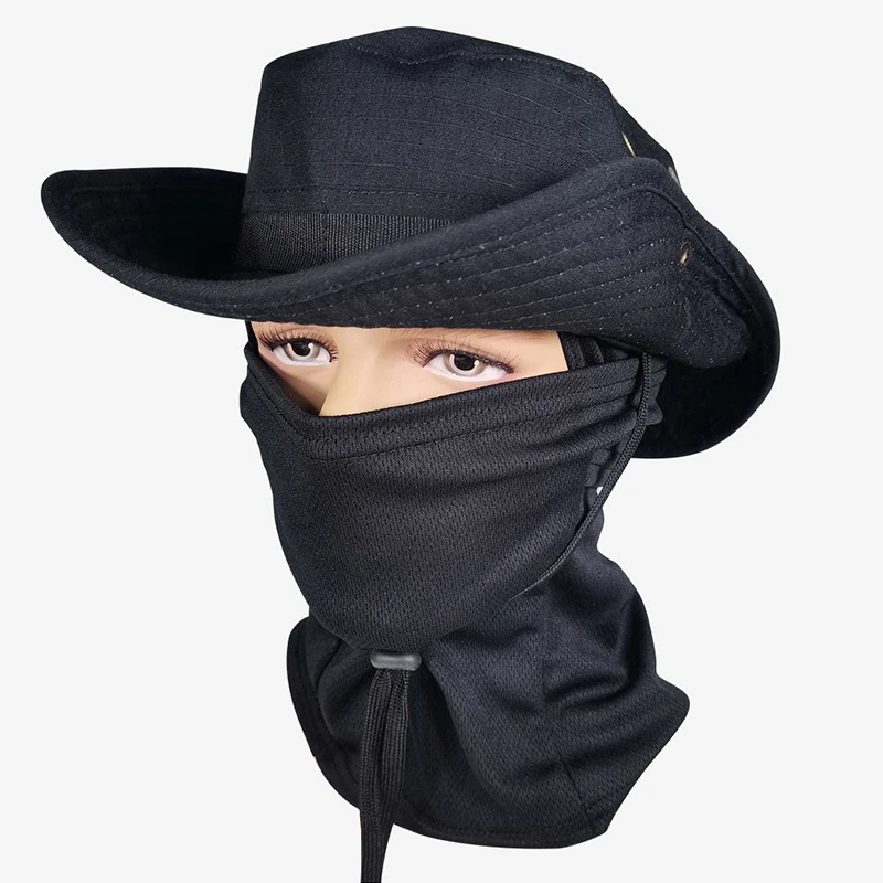 Camouflage Boonie Cap Face Mask Set Men Mountaineering Hunting Camping Balaclava Hat Suit Wide Brimmed Sports Fishing Hat