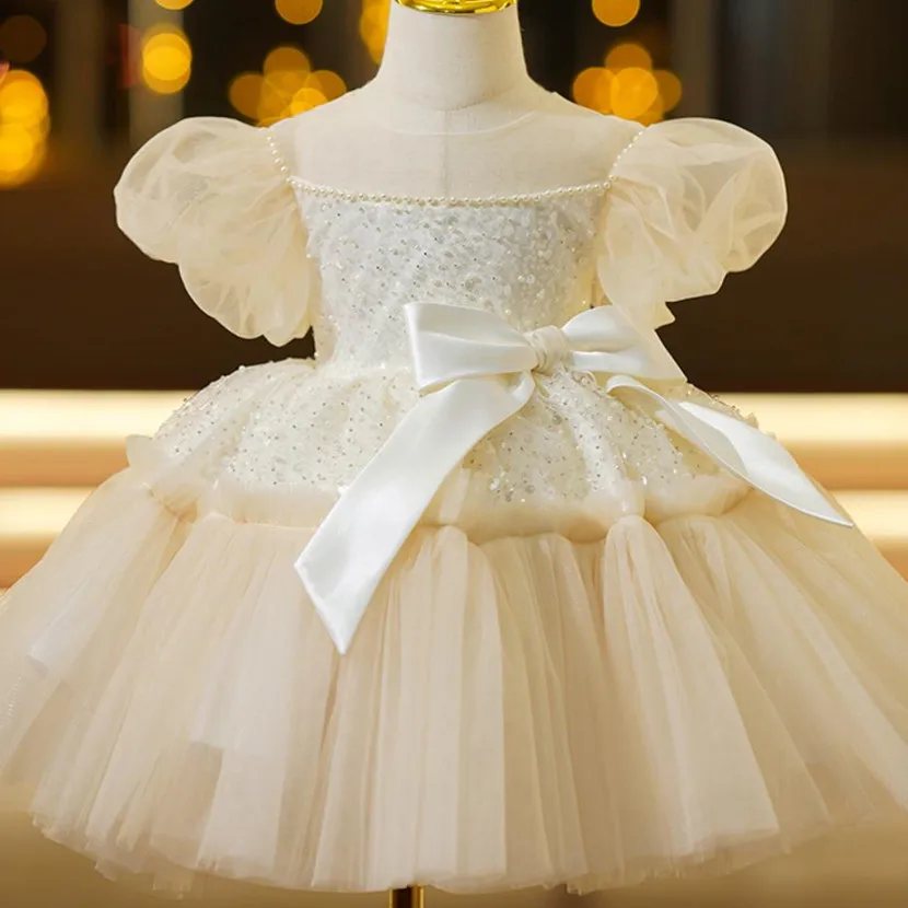 

Pearl Sequin Girls Princess Dress Children's Wedding Birthday Baptism Eid Banquet Evening Gown evening dresses