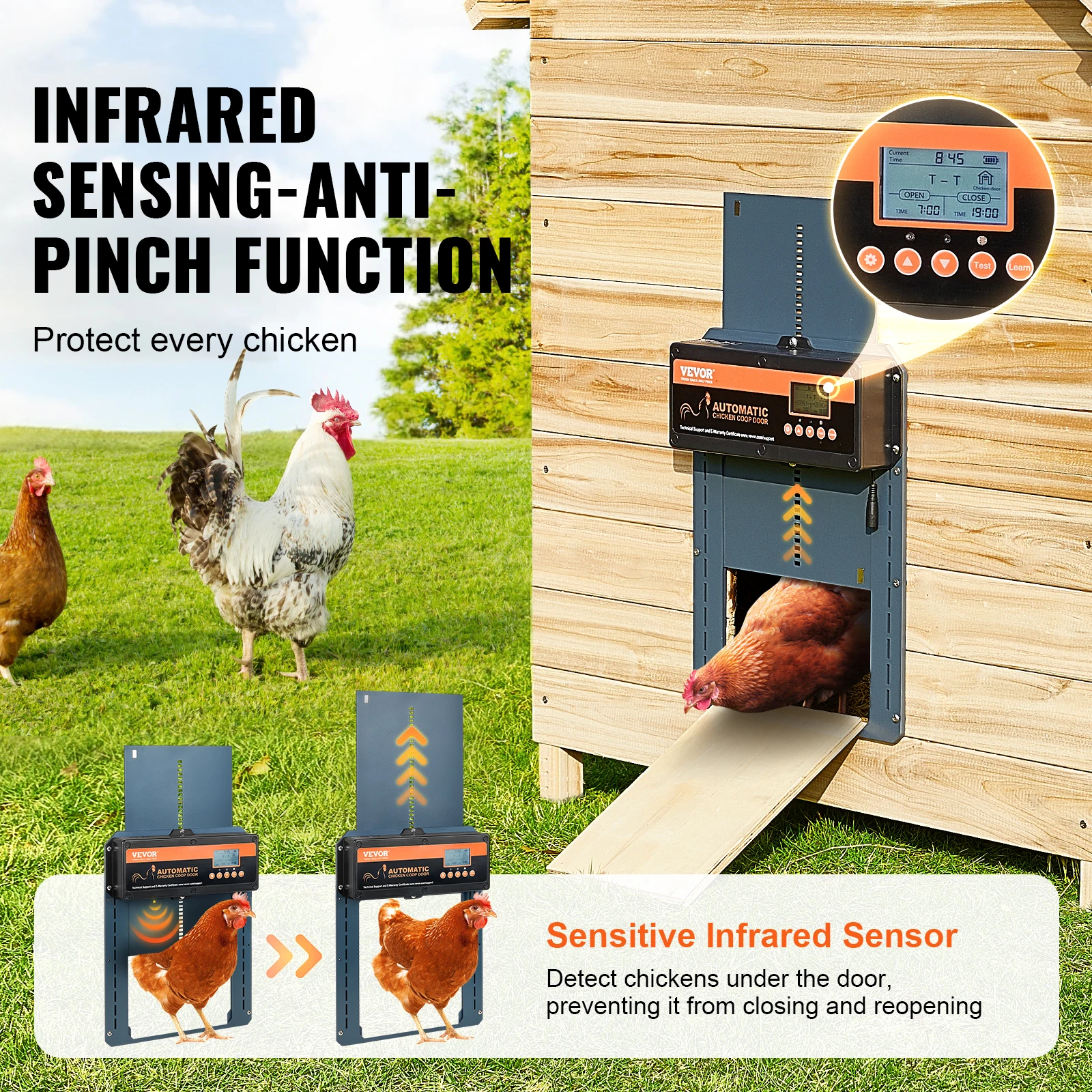 VEVOR Automatic Chicken Coop Door with Light Sensing Remote Control Auto Chicken Door Opener Chickens Supplies Battery Powered
