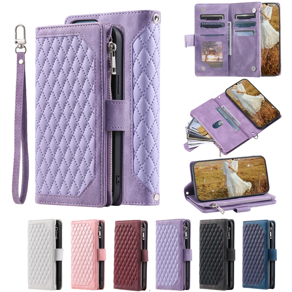 

Fashion Zipper Wallet Case For Xiaomi Mix 3 Flip Cover Multi Card Slots Cover Phone Case Card Slot Folio with Wrist Strap