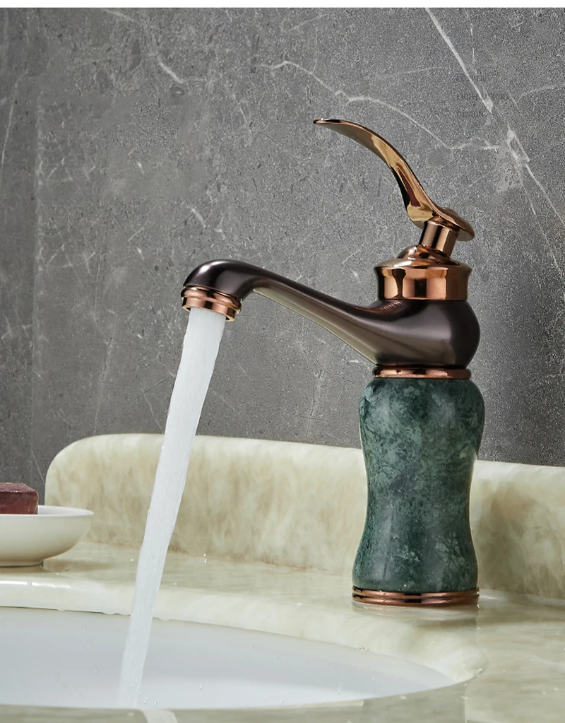Description Picture 5 of itemBathroom Basin Faucet Gold Brass And Jade Bathroom Single Handle Mixer Washbasin Faucet Cold Hot Water Sink Crane Mixing Taps