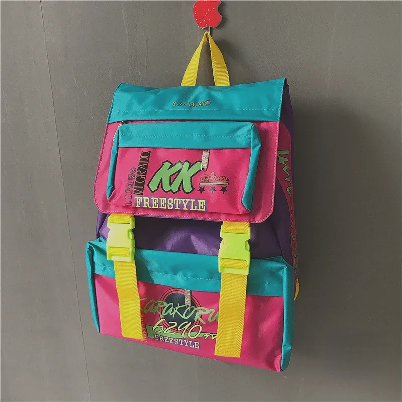 Trendy Japanese High-capacity Students Backpack Contrast Color Harajuku Men Women Schoolbags Y2k Fashion Letter Print Backpacks 3