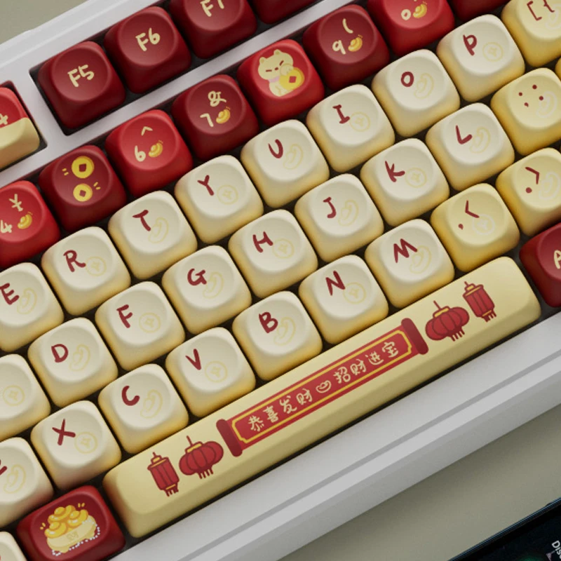 Chinesethe God of Wealth Keycaps Teclados Acessórios Teclados Teclados Teclados Pbt Sublimação Cnc Perfil Moa - Imagem 3