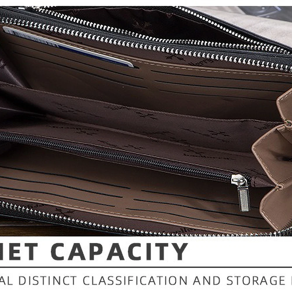 Baellerry Men's Travel Wallet Phone Sleeve + Wrist Strap RFID Blocking Long Business Organizer Triple Zipper