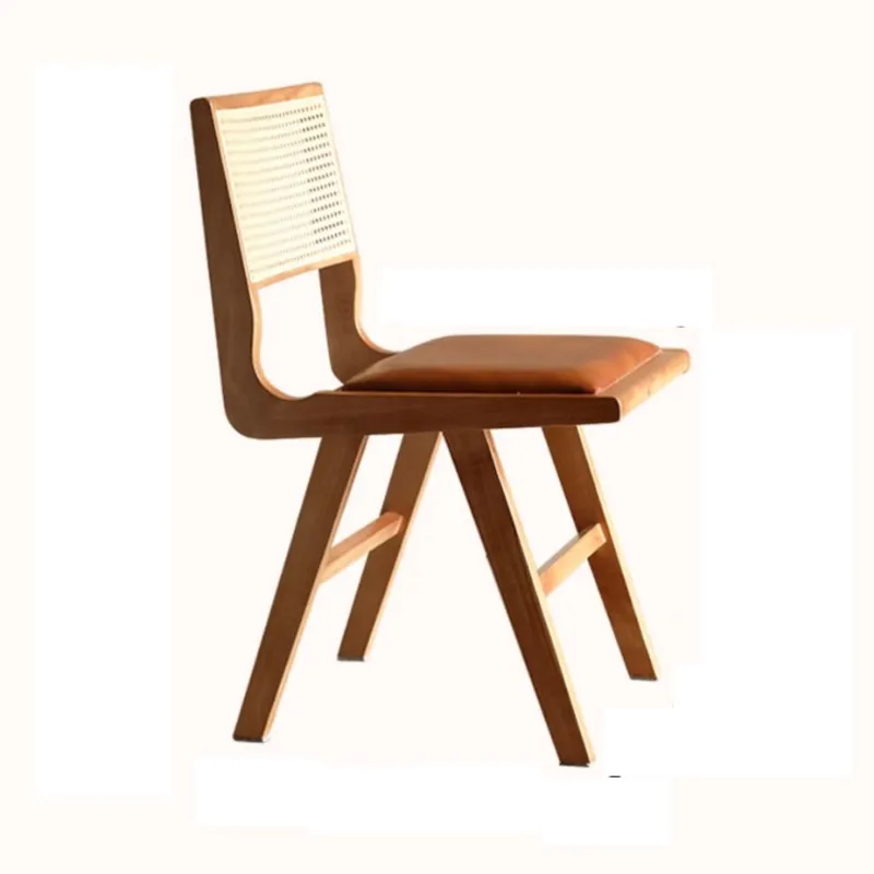OMGD Scandinavian Rattan Chair Household Solid Wood Dining Chair Antique Style Designer Dining Table