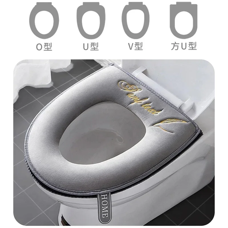 Universal Toilet Seat Cover Winter Warm Soft WC Mat Bathroom Washable Removable Zipper With Flip LidHandle Waterproof Household 6