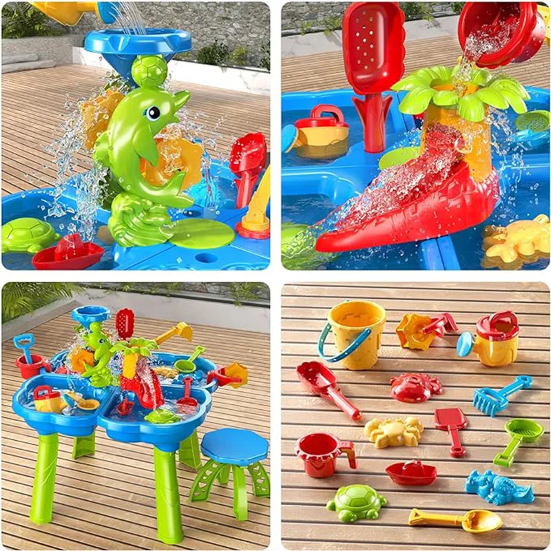 TEMI 4-in-1 Sand Water Table For 3-5-Year-Old Toddlers. 32PCS. Sensory Play. Outdoor Toys For Boys And Girls 3