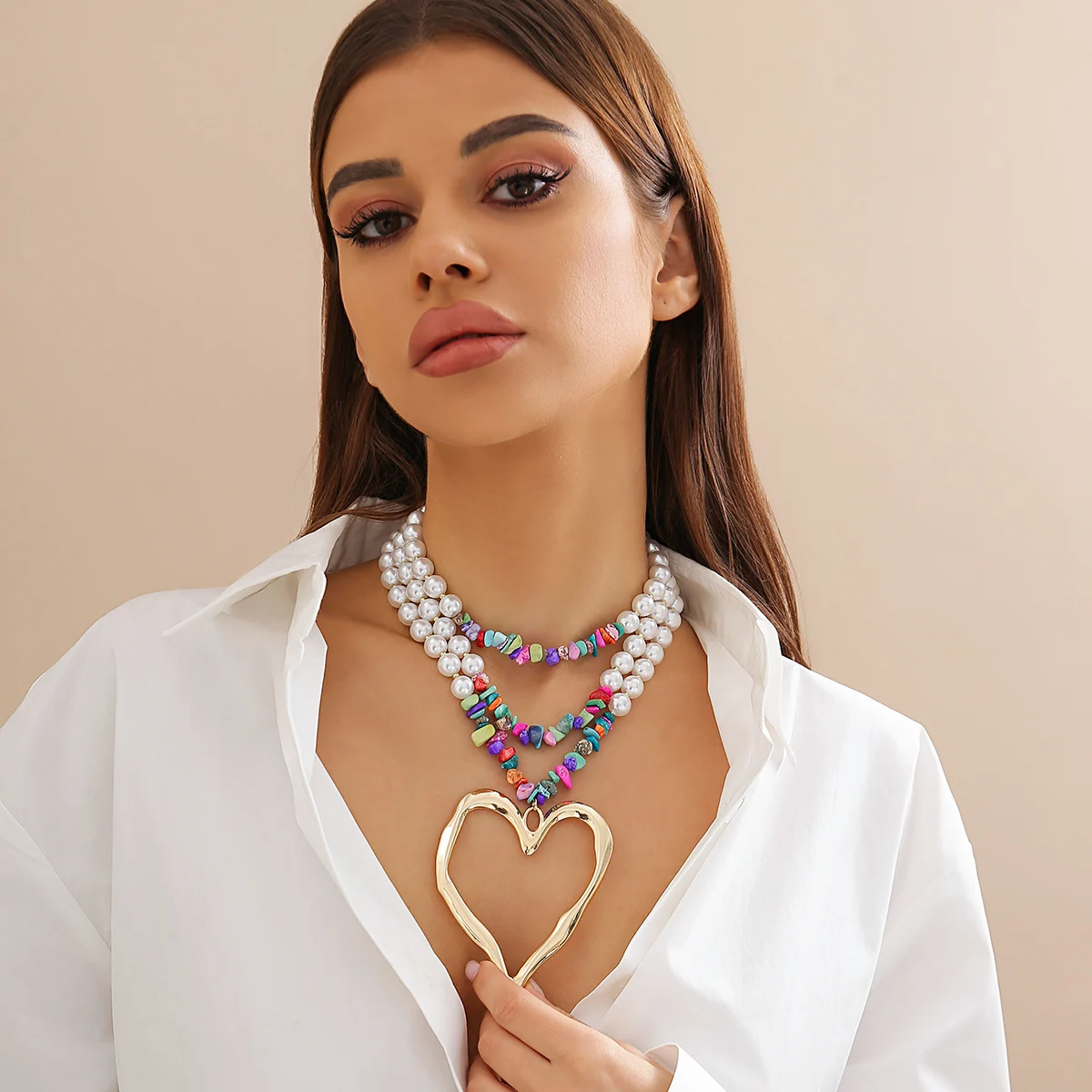 Collane con ciondolo a forma di cuore Boho a strati Prosy Collana
