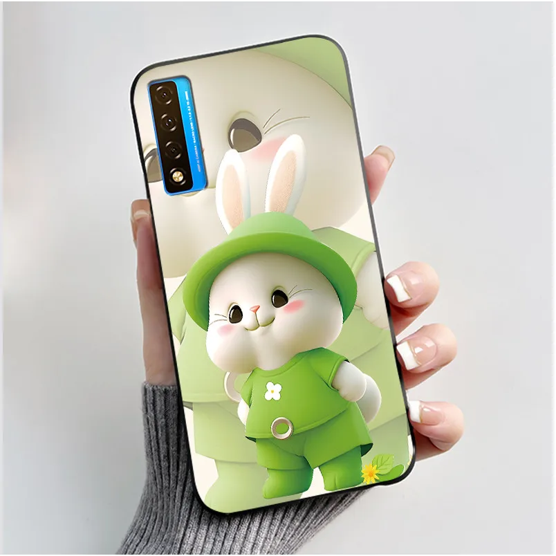 Floral Pattern Shockproof Case - Fashion Cartoon Design, Soft Black Cover