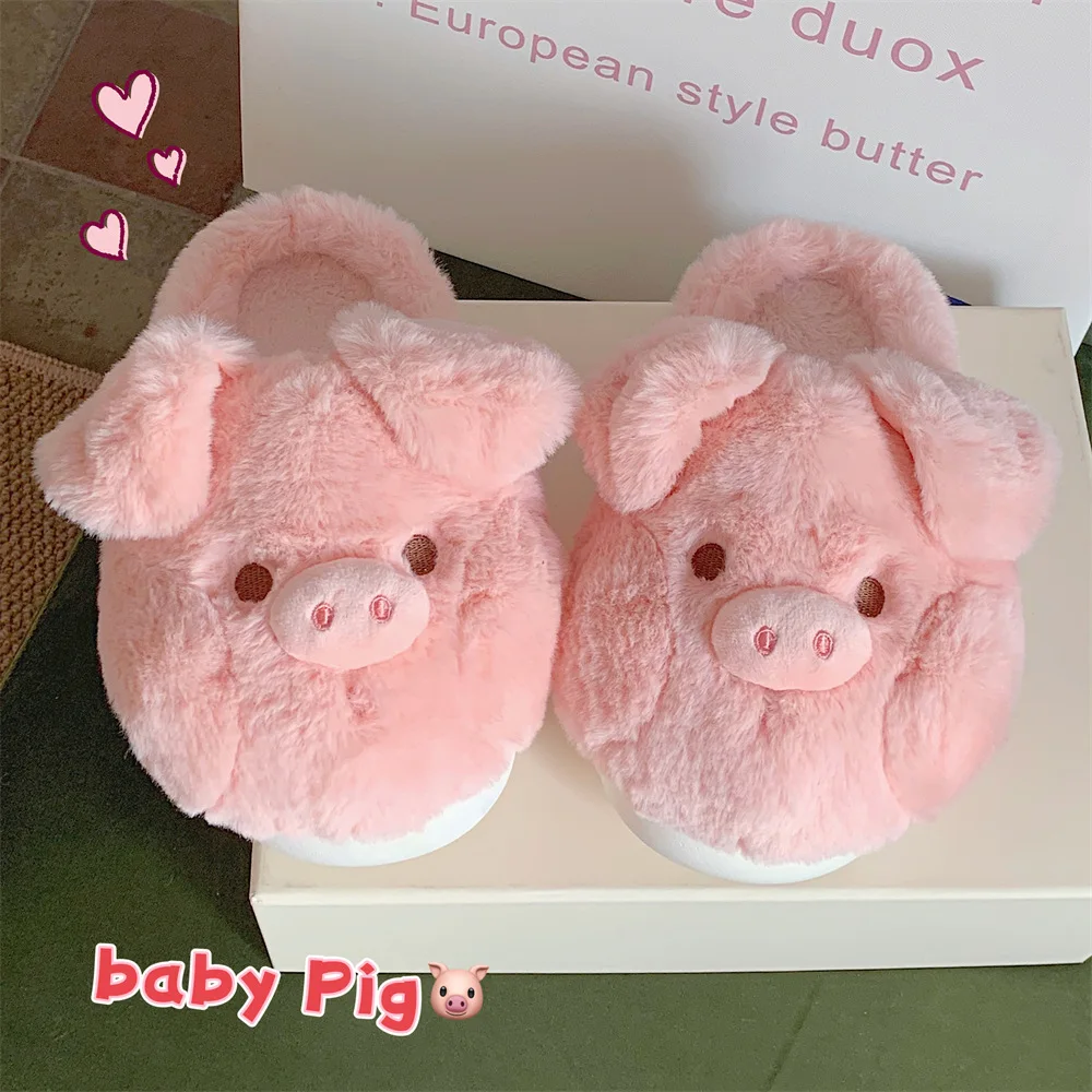 Pink Fluffy Pig Slippers Women Plush Home Shoes Non-slip Warm Winter Warm Indoor Slippers Flat Casual Non-slip Girl Room Shoes 4