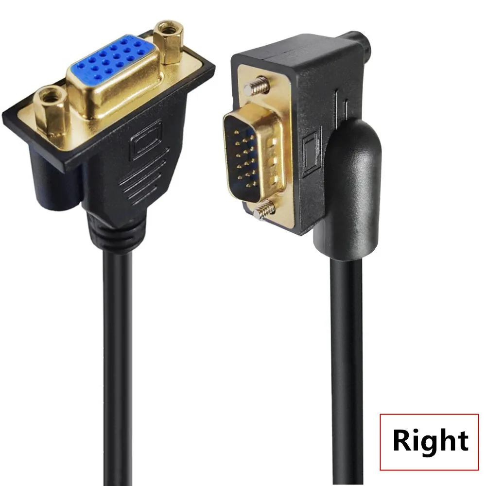 VGA Cable Gold Plated 90 Degree Up Right Left VGA Male to Male Female Cable 1080P Full HD Computer Monitor 0.5M 1.5m