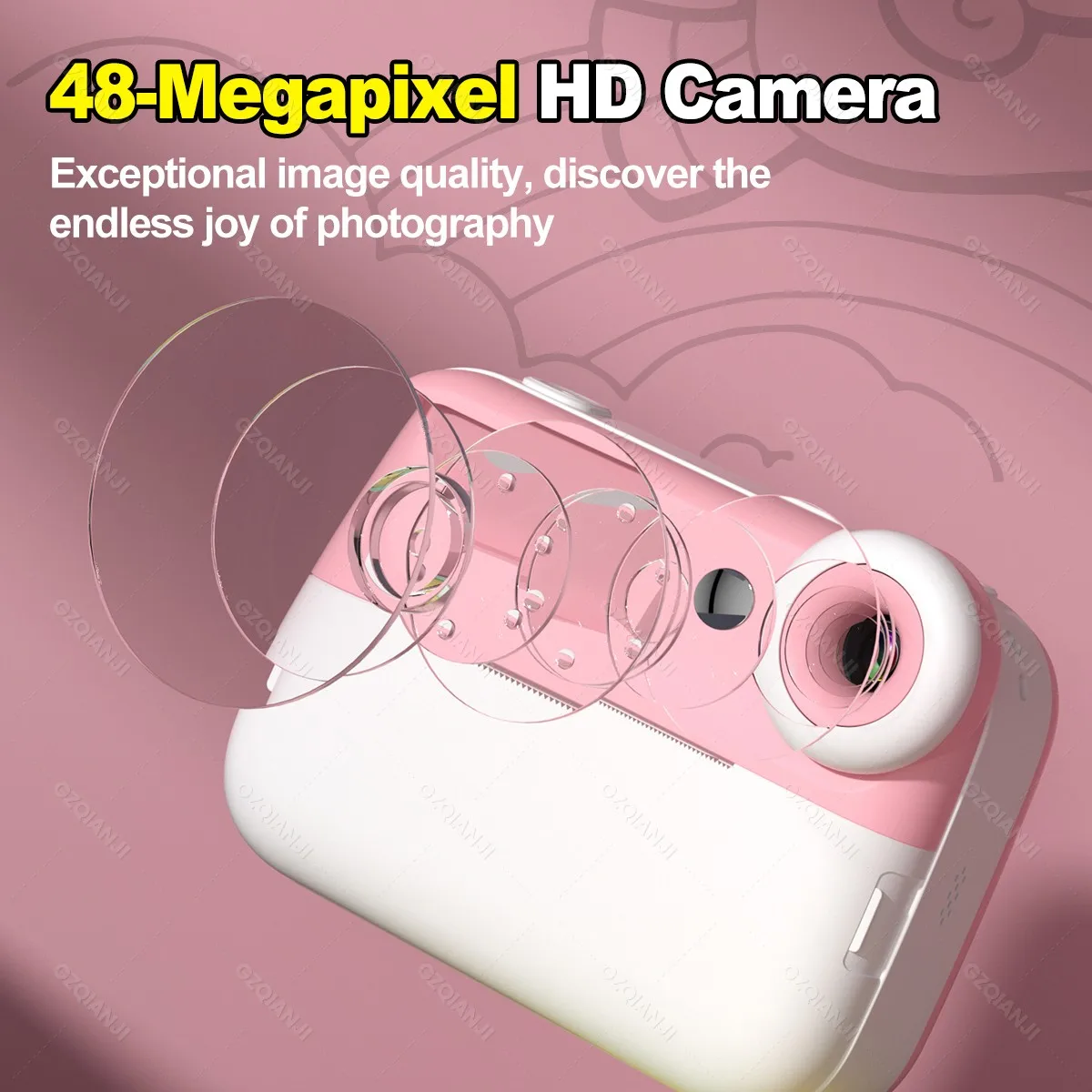 3.0'' HD Big Screen Kids Children's Digital Camera Instant Video Record & Thermal Printer Funprint APP 32G Memory Card optional