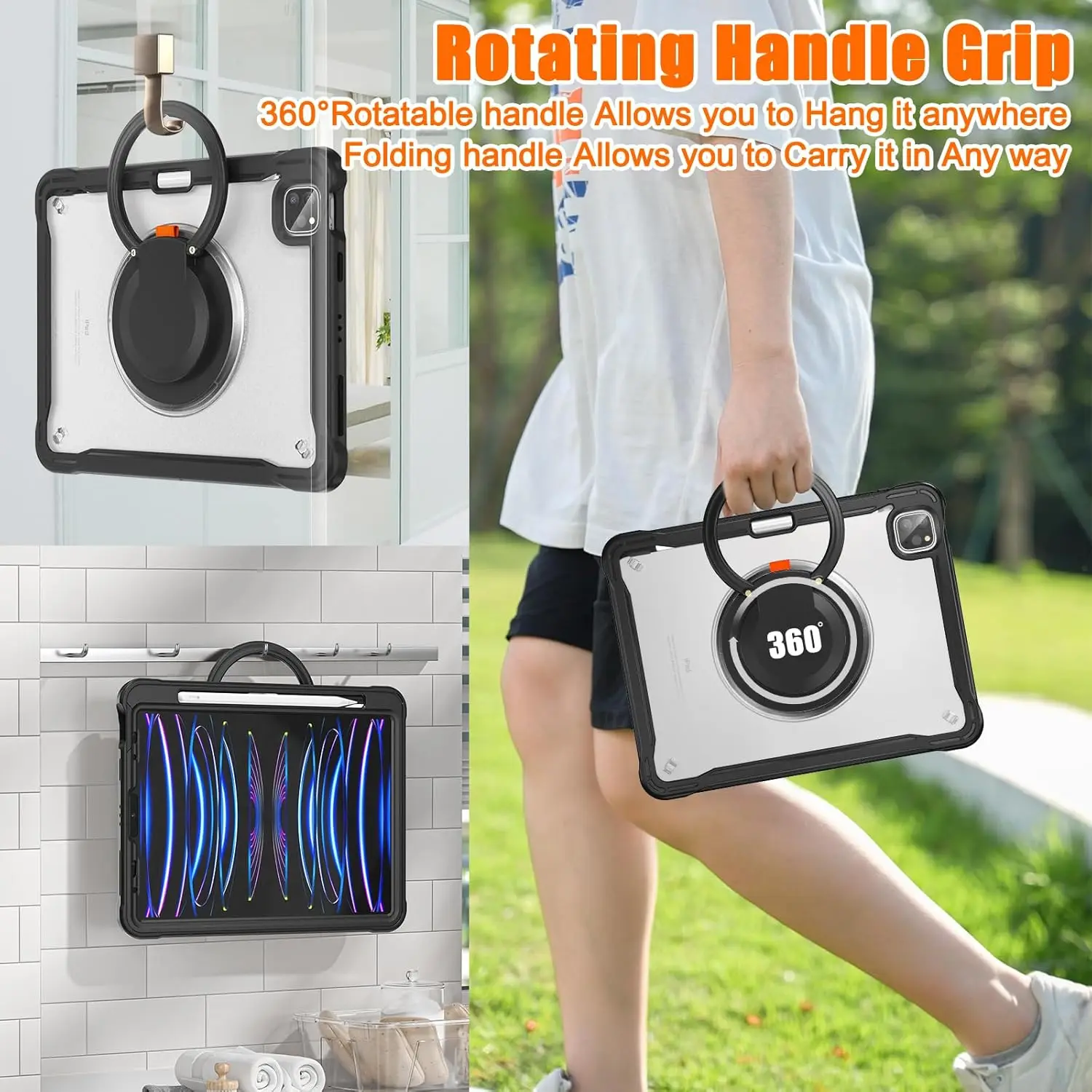 Heavy Duty Shockproof Tablet Case with Kickstand and Hand Strap