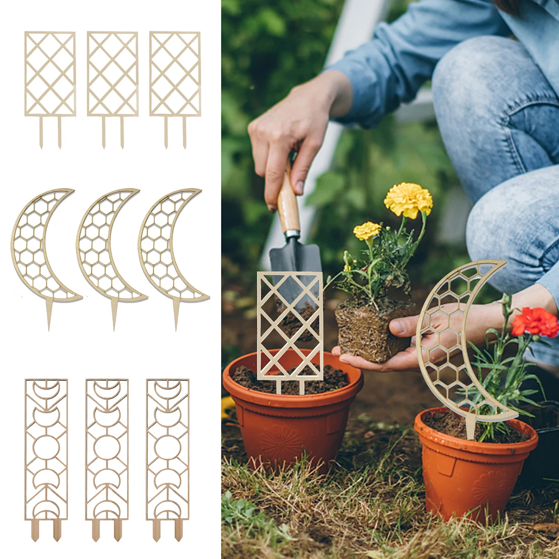 

Plant Climbing Rack Plant Trellis Garden Plant Support Wooden Moon Vine Growth Flower Rattan Climbing Rack Garden Supplies