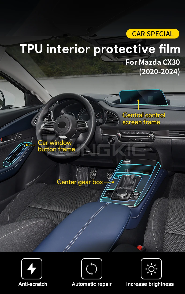 Für Mazda CX30 2020-2024 Auto Mittelkonsole Schaltpanel Navigationsbildschirm TPU Innenraum-Schutzfolie Kratzfest Reparatur LHD – Detail 1