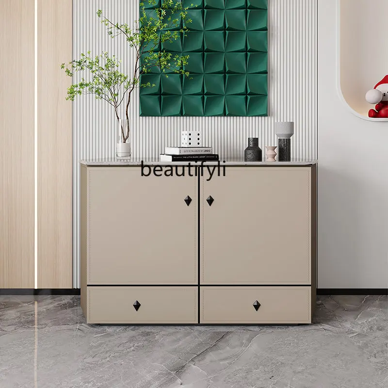 

Saddle Leather Sideboard Cabinet Solid Wood Kitchen Cabinet Locker Household Storage Cabinet Tea Cabinet Shoe Cabinet