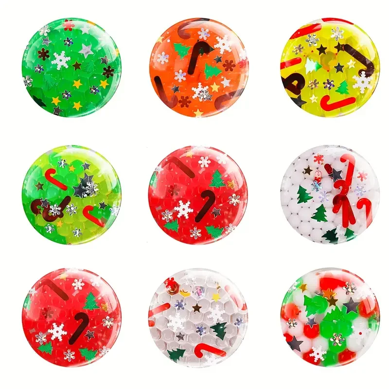 5/10/20Pcs Christmas Squeeze Balls Glitter Pressure Ball Kids Adult Relieve Stress Sensory Toy Birthday Party Gift Pinata Filler