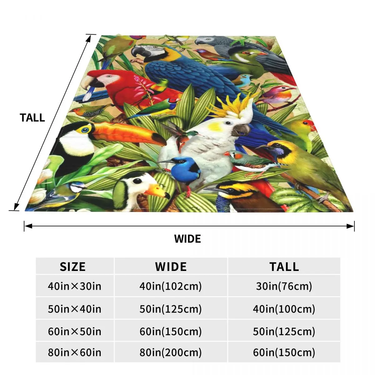 Tropical Macaw Cockatiel Flannel Throw Blanket Animal Bird Blankets for Sofa Car Warm Bedding Throws