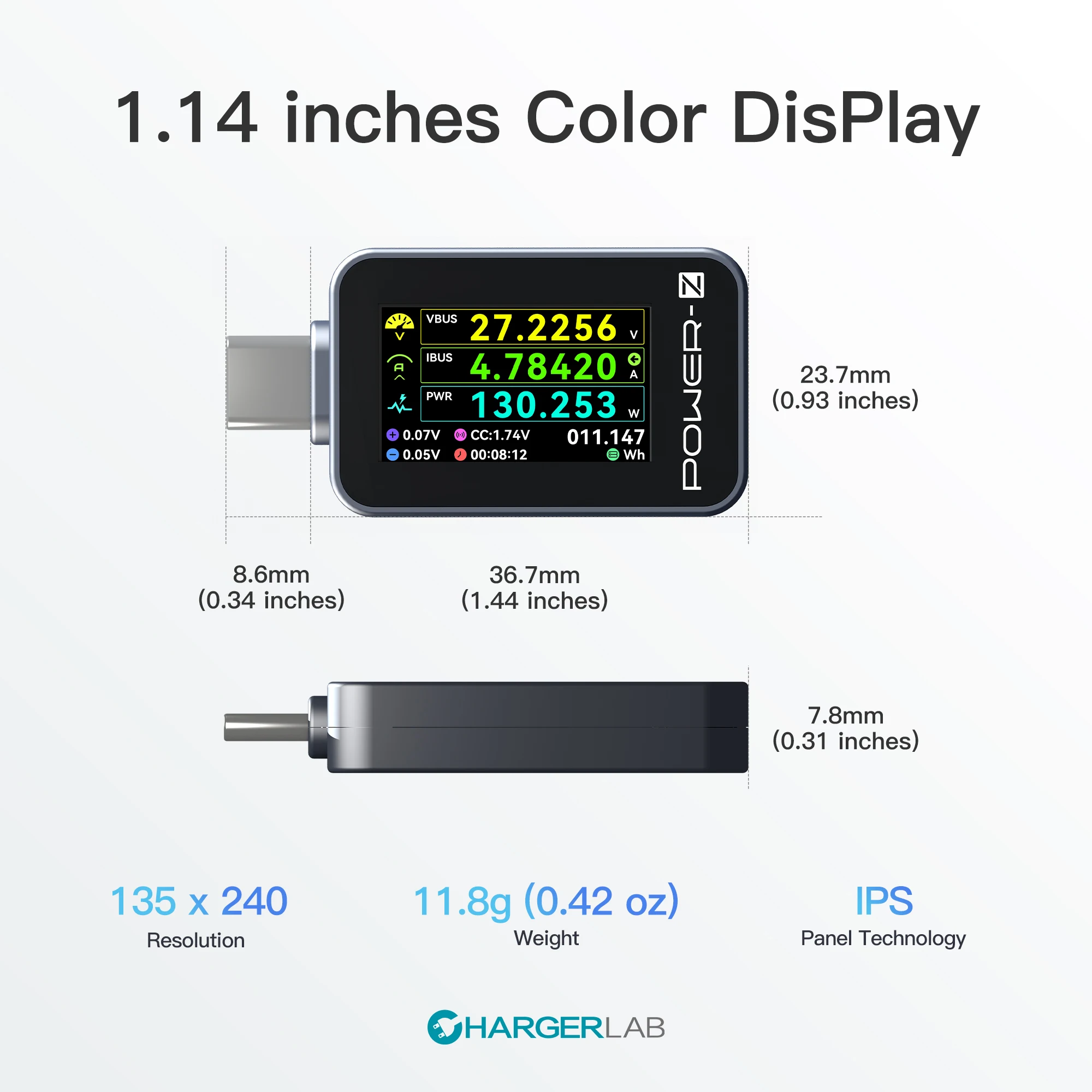 파워-Z C240 유니버설 USB-C 기기 충전기 테스터, 실시간 충전 정보 모니터링 OLED 디스플레이 240W 4.5V-50V 충전기 테스터