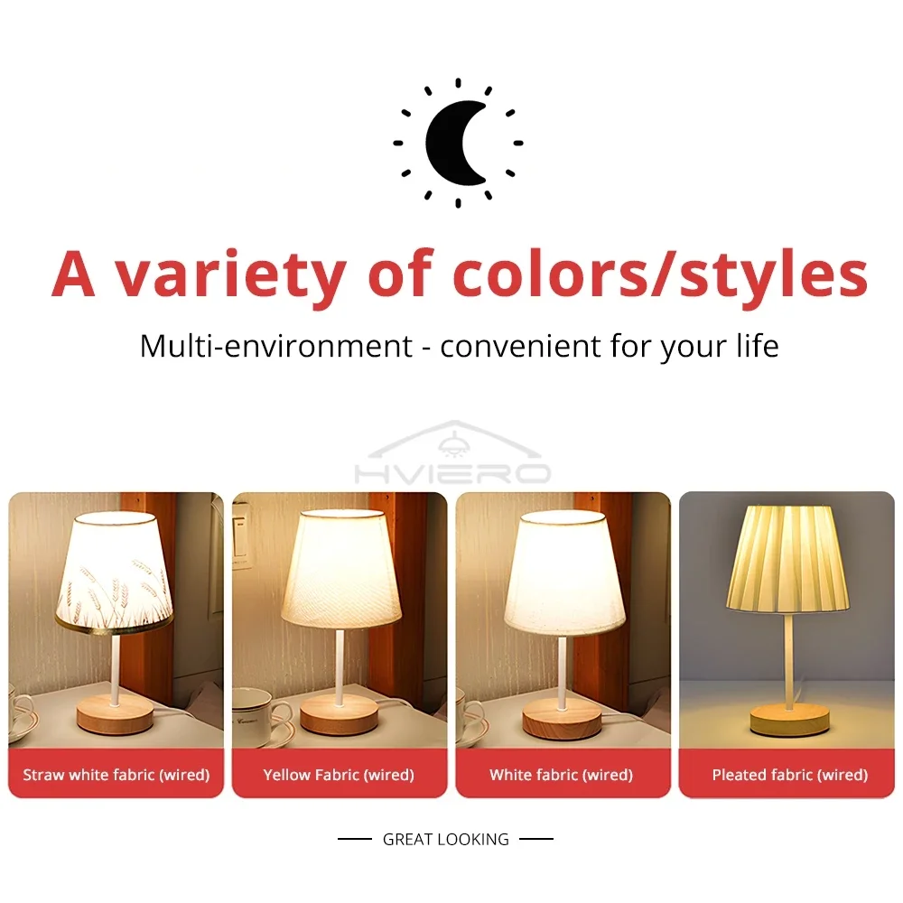 Wooden USB Table Lamp - Modern Bedside Nightstand Light with Cylinder Shade