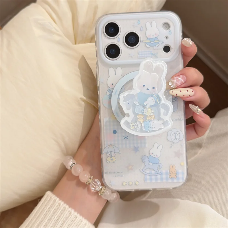 Korean Cute Rabbit Phone Case with Magnetic Stand and Protective Features