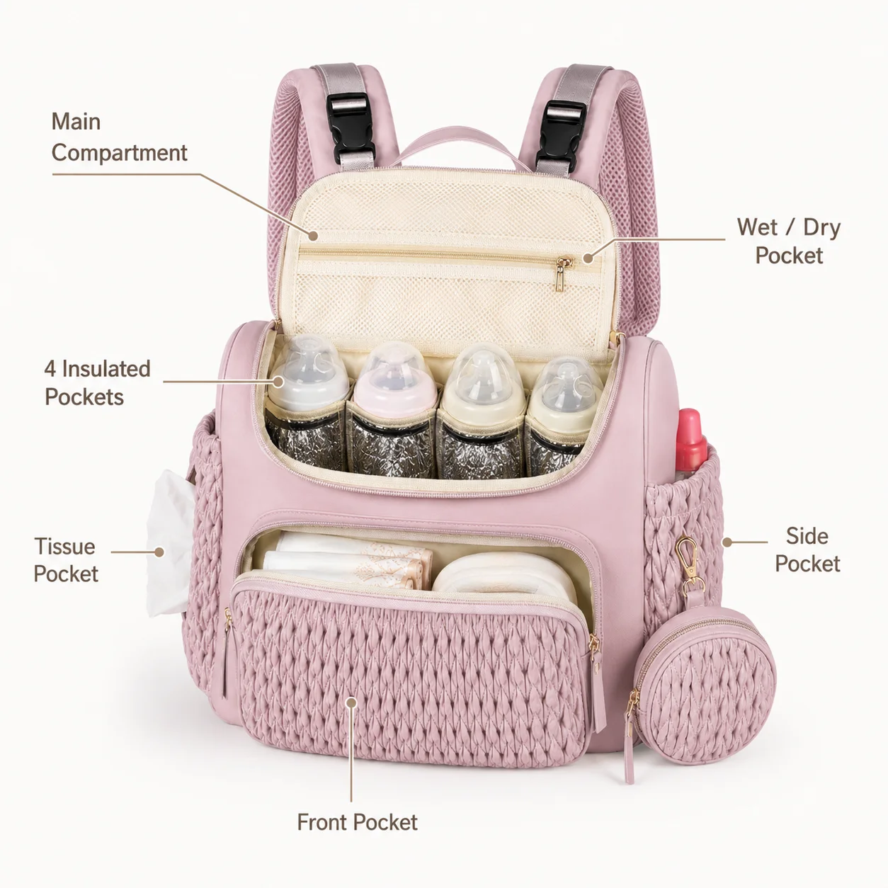 Fashion Woven Diaper Backpack Large Capacity Baby Bag with Stroller Straps Waterproof Multi Pocket Maternity Travel Backpack for - 5