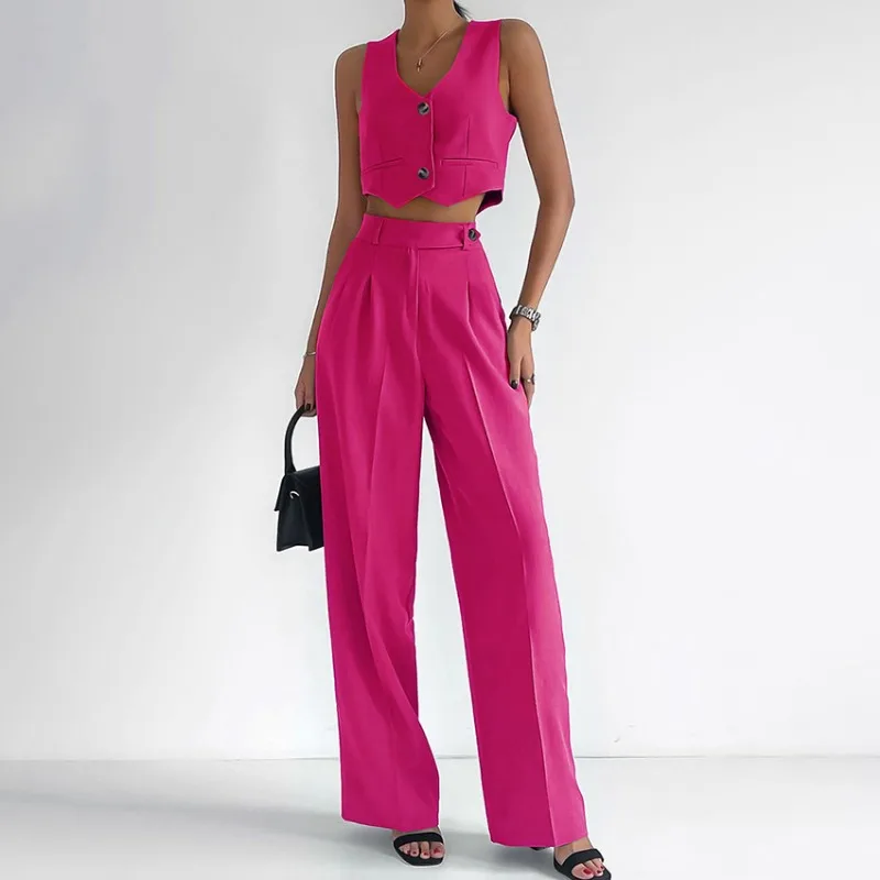 Summer Cotton and Linen Trousers Set Women's Fashion Green Crop Sleeveless Vest & Pants Sets Temperament Commuting Woman Outfits