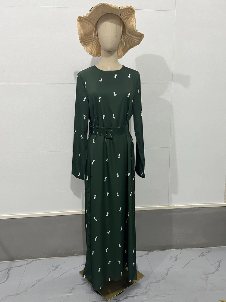 Fashion High Waist Long Dress Ladies Long Sleeve Slim Ruffled Patchwork Elegant Party Dress Printed Casual Maxi Dress 2025