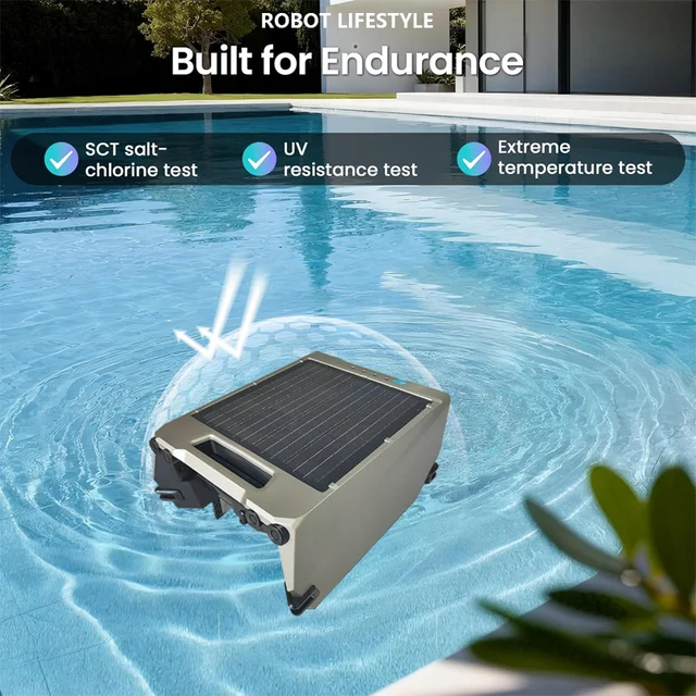 Pool Robotic Skimmer Robot Solar Cleaning Pool with 220μm Filtration 12W Solar Panel 5200mAh Battery  20 Hours Working Time 2