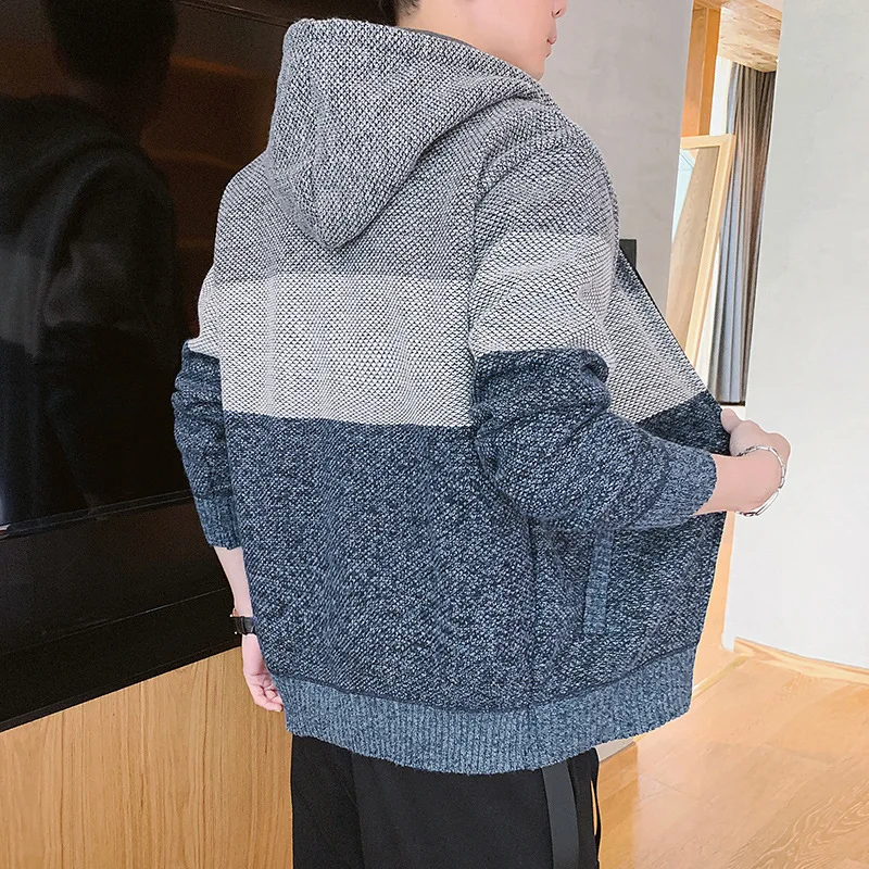 

M-3XL Mens Sweaters Slim Autumn Winter Hooded Long Sleeve Zipper Mixed Colors Casual Handsome Male Knitwear Top Clothes Hw77