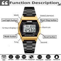 Skmei Unisex Digital Sport's Watches Stainless Steel Strap Led Waterproof 12/24 Hour Format Electronic Alarm Clock 2