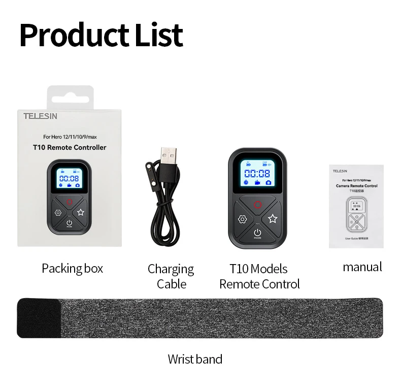 80M Bluetooth Remote Control for Hero 13 12 11 10 9 8 With Shortcut Key Screen