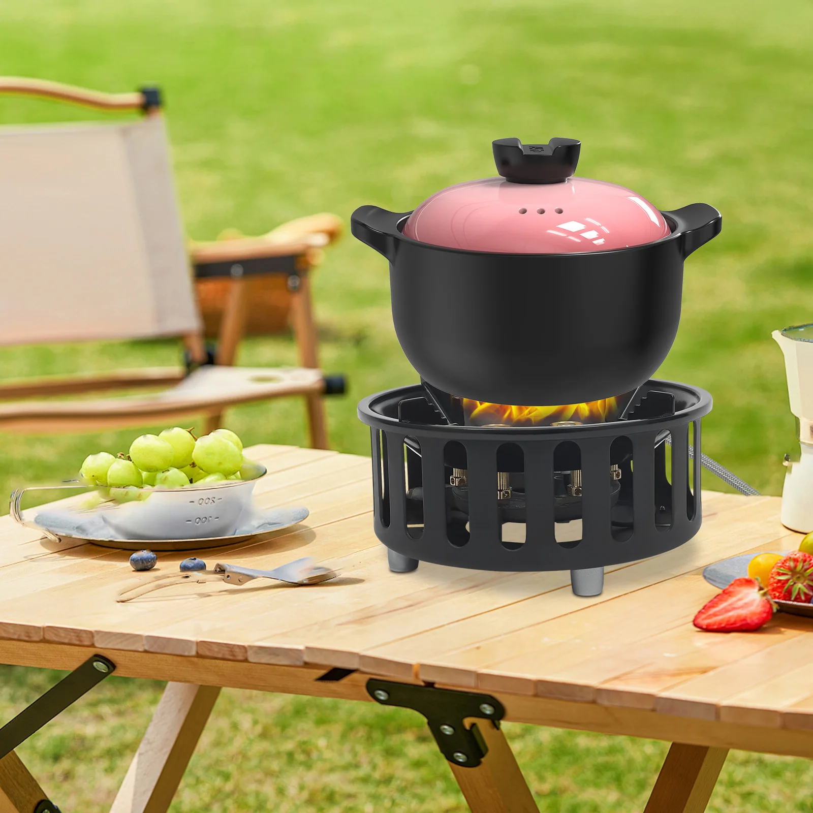 7-Brenner Outdoor-Campingkocher, sicherer und zuverlässiger tragbarer Herd mit 3 Adaptern und verstellbarem Knopf für Reisen, Camping, Picknick – Detail 4